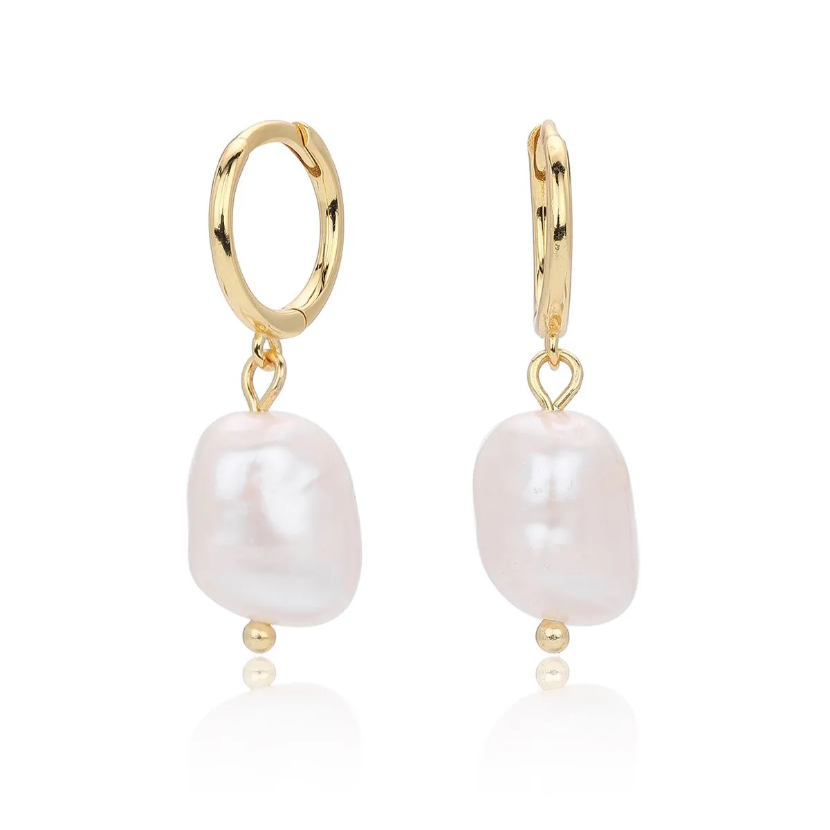 925 Sterling Silver Baroque Pearl Earrings - Gold