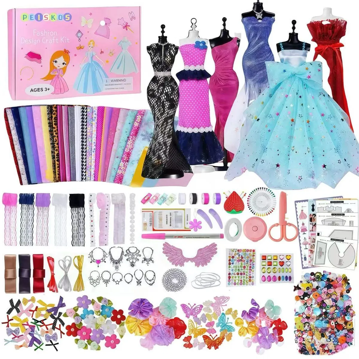PEISKOS 500+PCS Fashion Designer Sewing DIY Toys Crafts Kit for Girls Gifts - style1