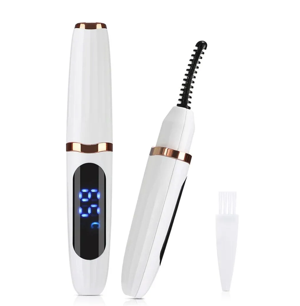 White Rechargeable Electric Heated Eyelash Curler with Digital Display