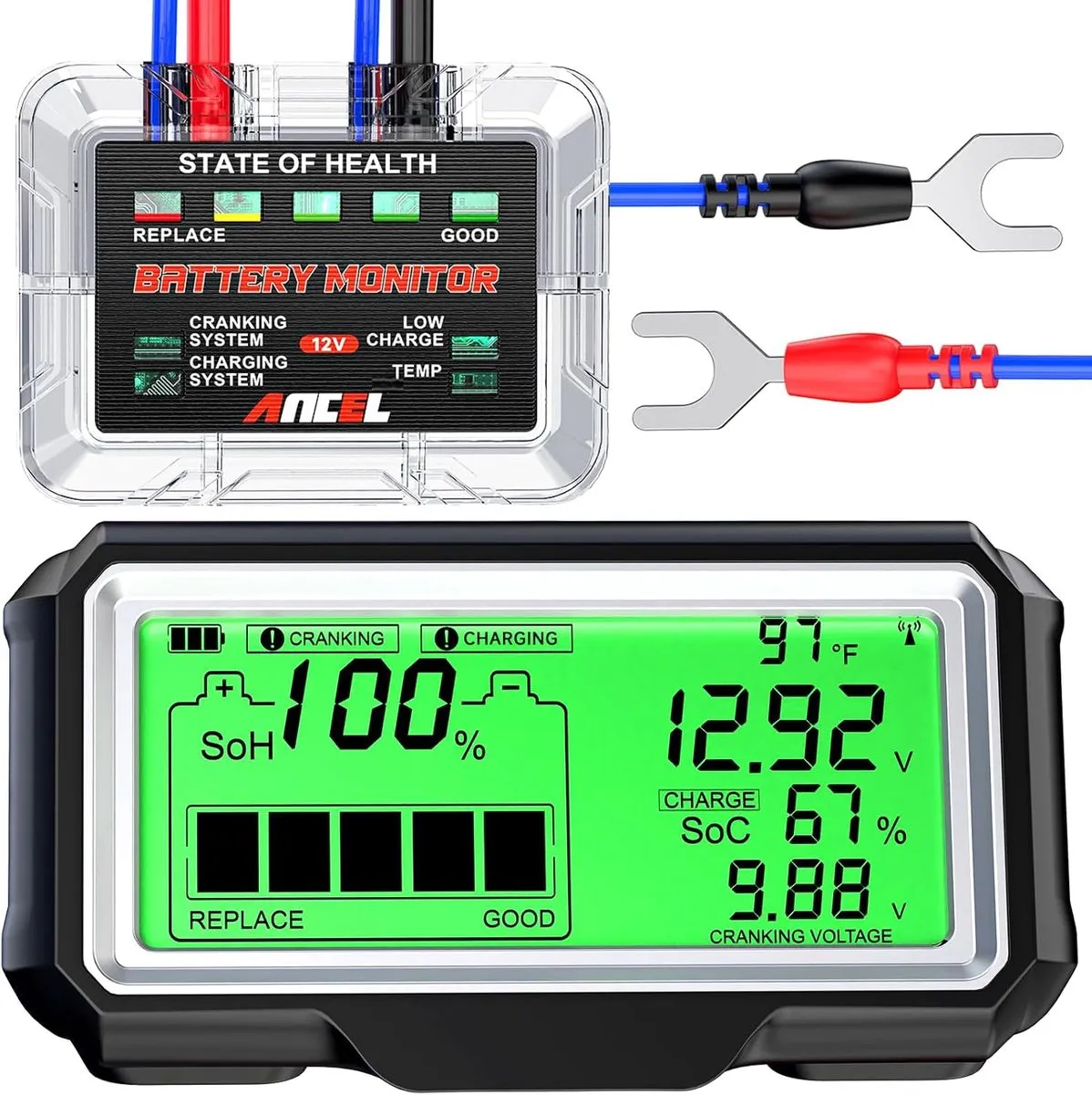 ANCEL Wireless Car Battery Tester Battery Health Monitor with Solar Charge