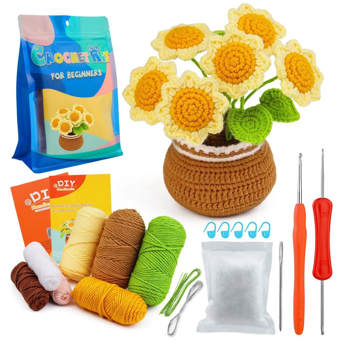 Handmade Crochet Kit Flower Bouquet Amigurumi Complete Set Holiday Gift - Sunflowers
