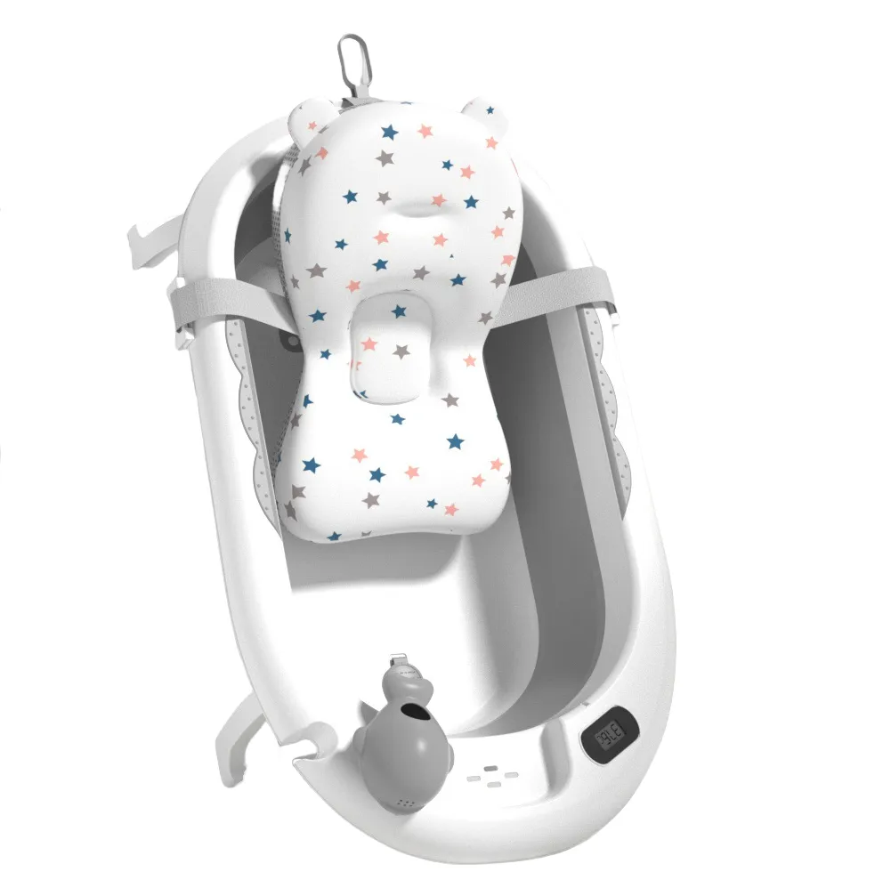 Foldable bathtub with Shower Holder, Pillow Pad and built-in Thermometer