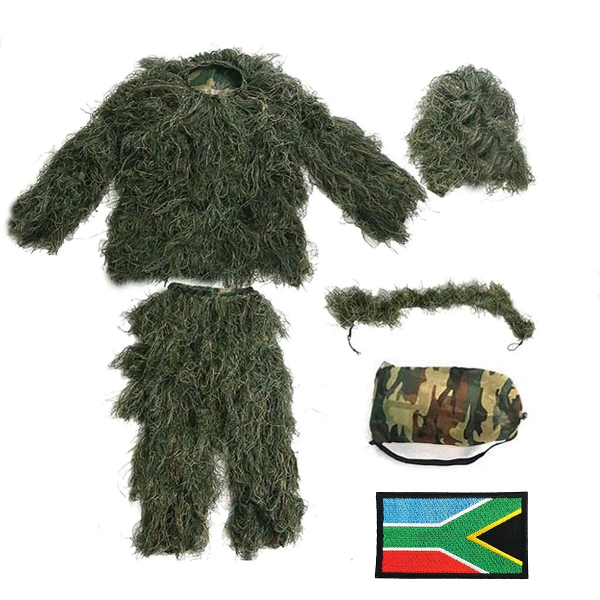 6PS Kids Ghillie Suit 3D Camouflage Outdoor Hunting Apparel (110-140 cm) - Green