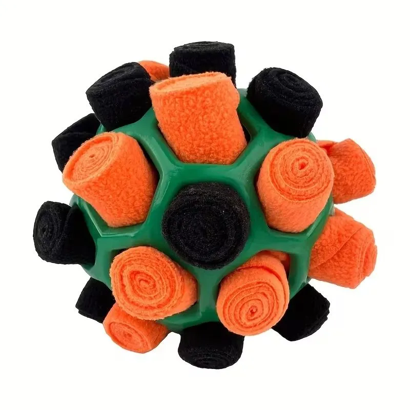 Interactive Snuffle Ball Dog Toy - Treat Puzzle & Mental Enrichment - Green, Orange