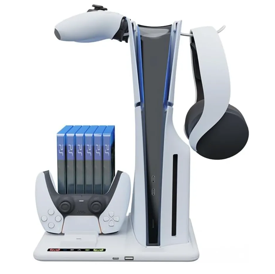 PS5 Slim Cooling Stand with Dual Charger, Headset Holder & Disc Storage