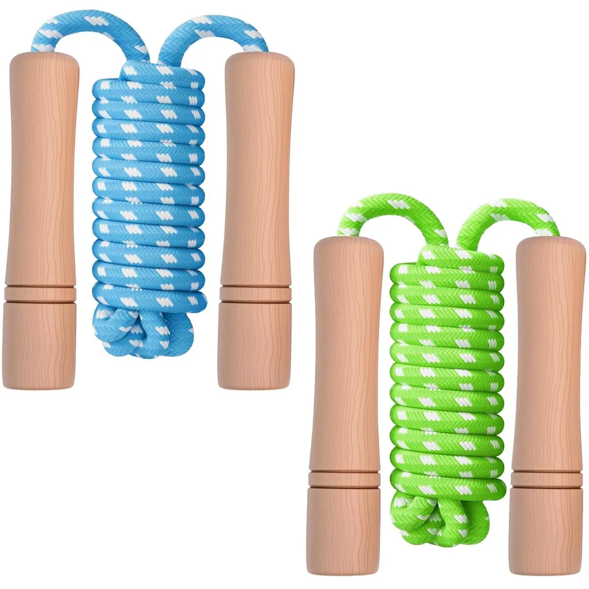 Kids Cotton Braided Jump Rope, Adjustable with Wooden Handle for Ages 4-8