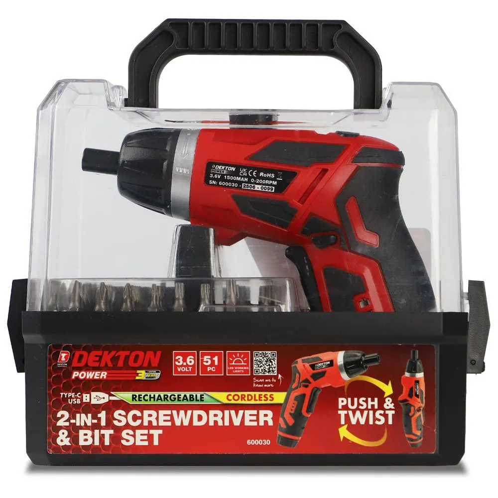 Dekton 51 Piece Power Rechargeable Cordless 2-in-1 Screwdriver & Bit Set