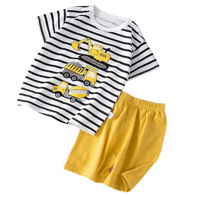 Boys Short Sleeve Summer Pyjamas - Construction Vehicles