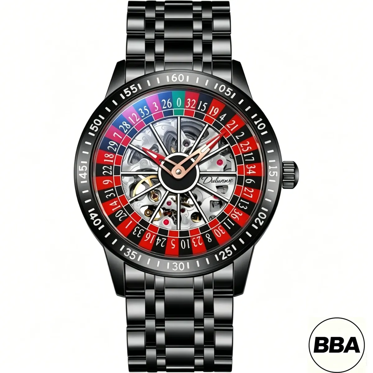 BBA-Men's automatic mechanical watch with rotating dial design - Black