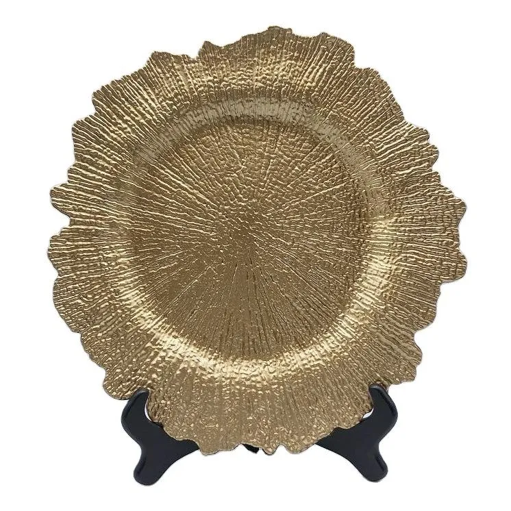 50 Pieces Embossed 33cm Sunflower Underplates - Gold