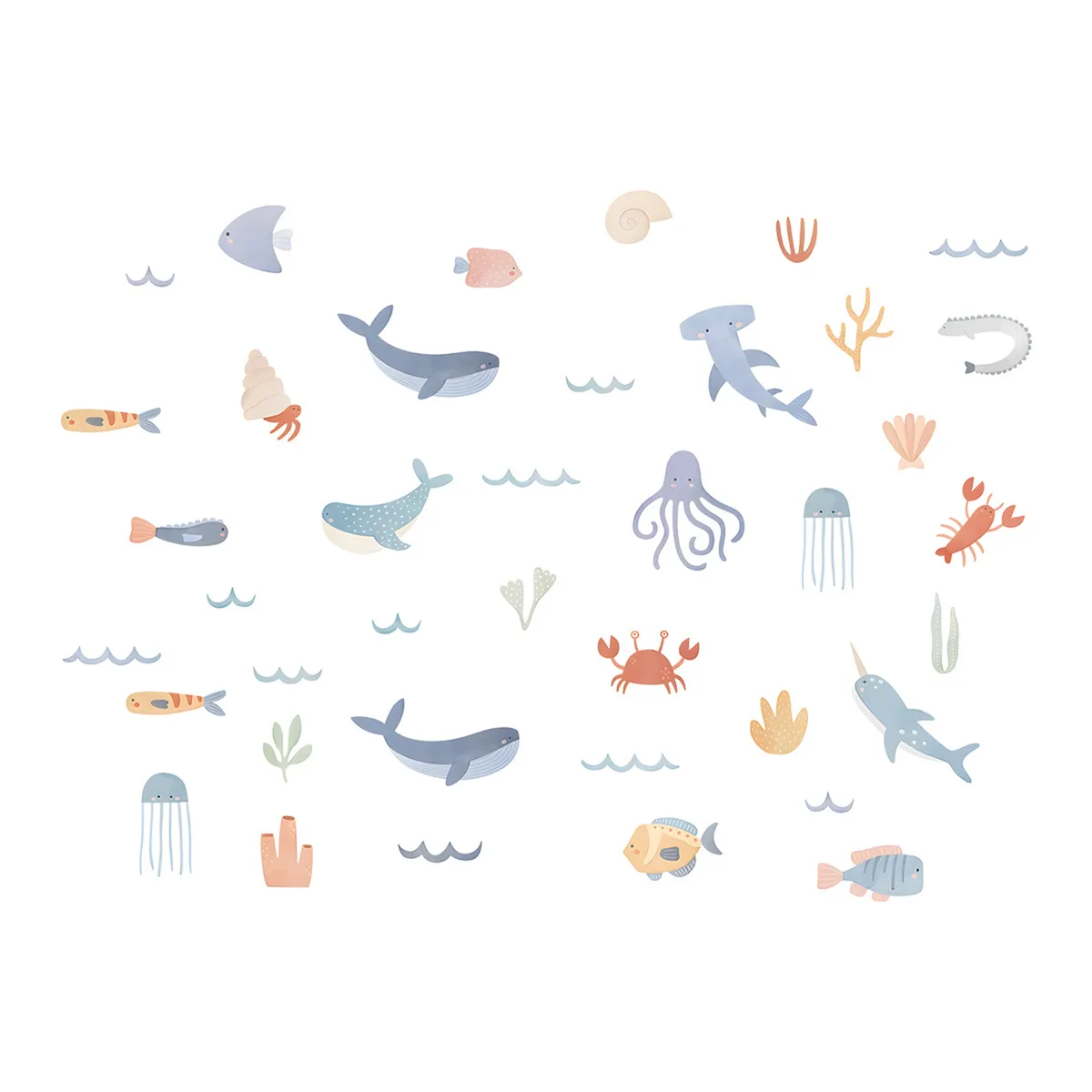 Cute Watercolor Under the Sea & Adorable Underwater Friends Wall Sticker
