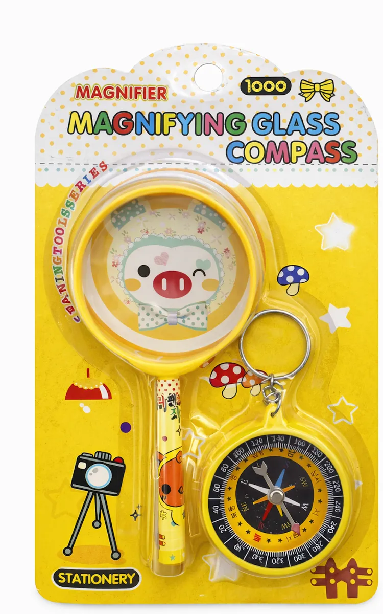 Kids Adventure Stationery Toy Party Favor Magnifying Glass Compass Keychain