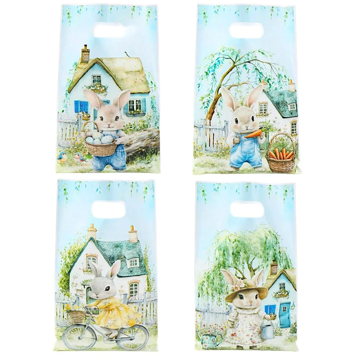 50 Piece - Easter Bunny Garden Gift Bags with Cottage & Farm Designs