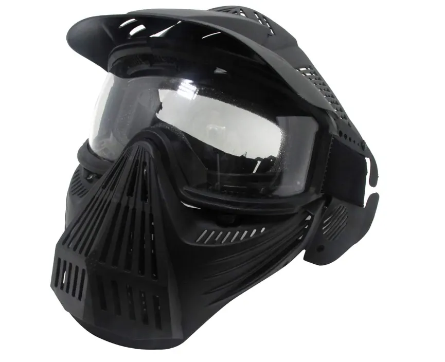 Tactical Airsoft Mask Full Face Impact Resistant Goggles CS Outdoor Hunting - Black/Clear Lens