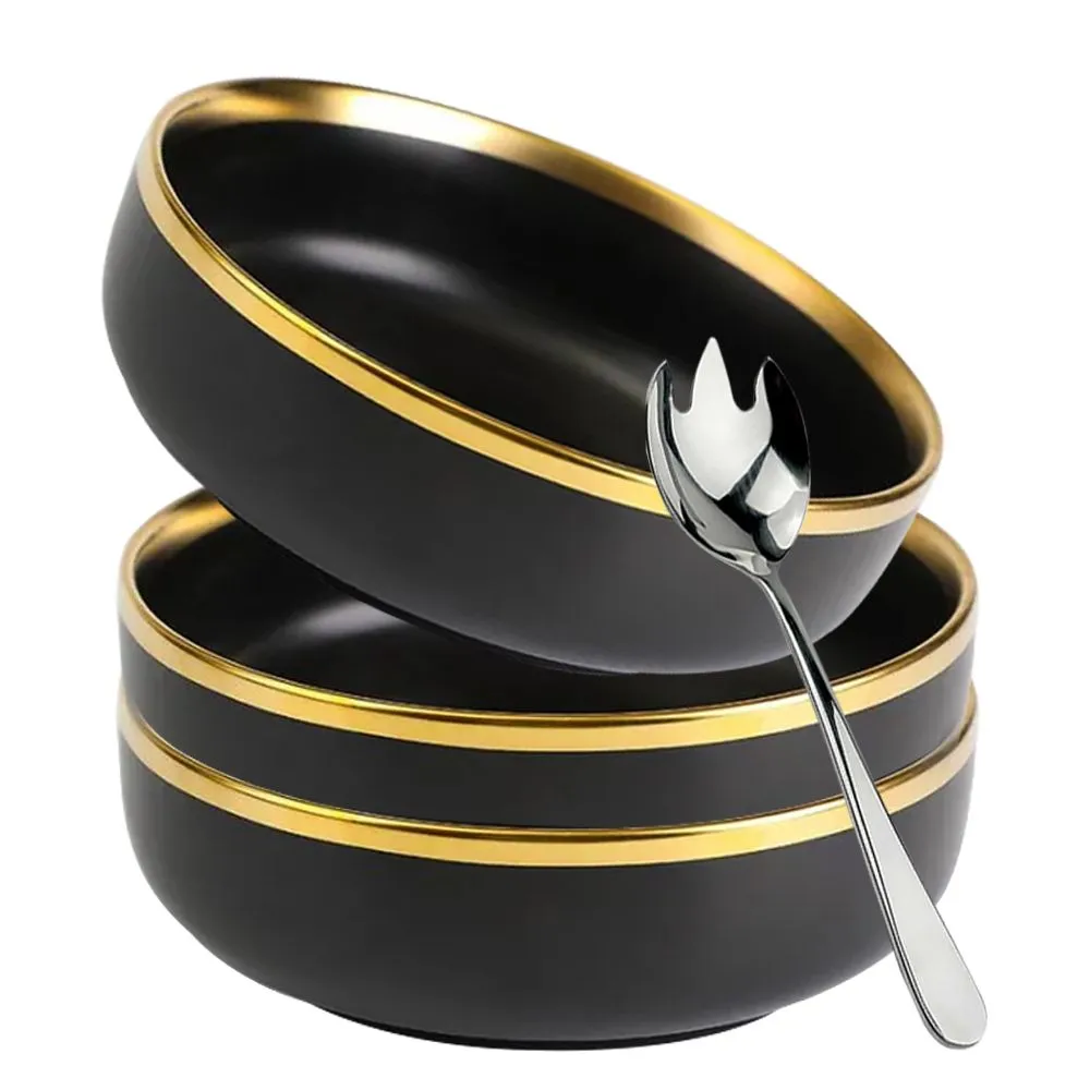 Large Tableware Household Kitchen Rice, Salad, Noodle Bowl Set - 4-Piece - 20cm - Glossy Black