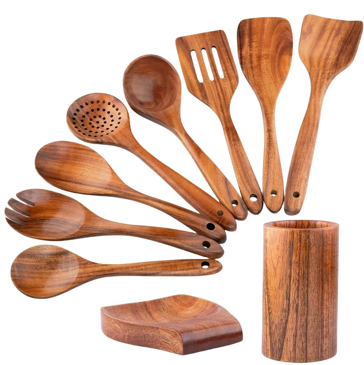 10-Piece Wooden Kitchen Cooking Utensil Set