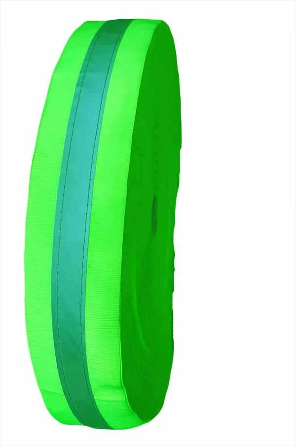 Lime/Orange/Silver Reflective Tape 50mm Stitched - Lime green and silver