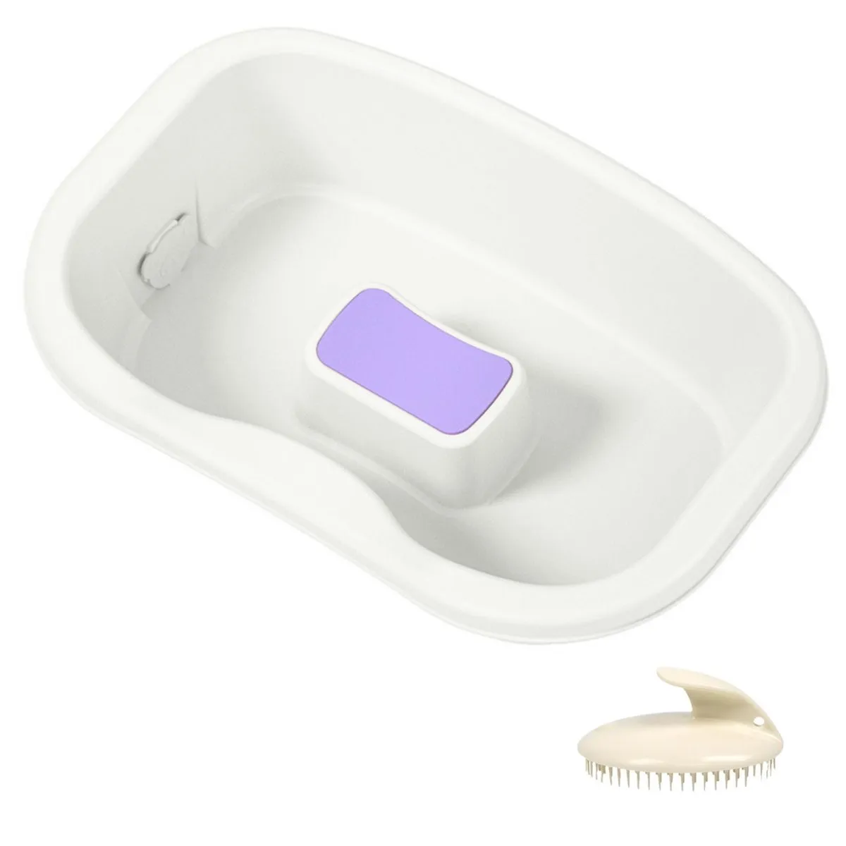 Portable Hair Washing Basin with Drain Hose and Shampooing Brush - White