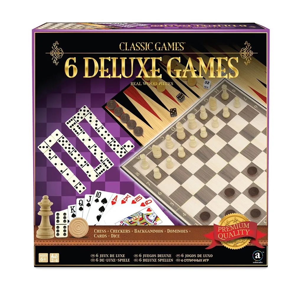 Ambassador Classic Games: 6-in-1 Deluxe Wooden Games Set