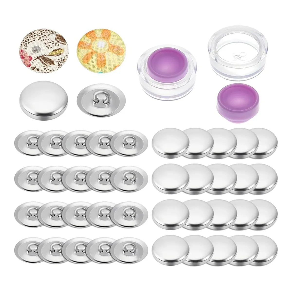 100 Sets Cover Button Kit with Tools Fabric Button Making Kit a
