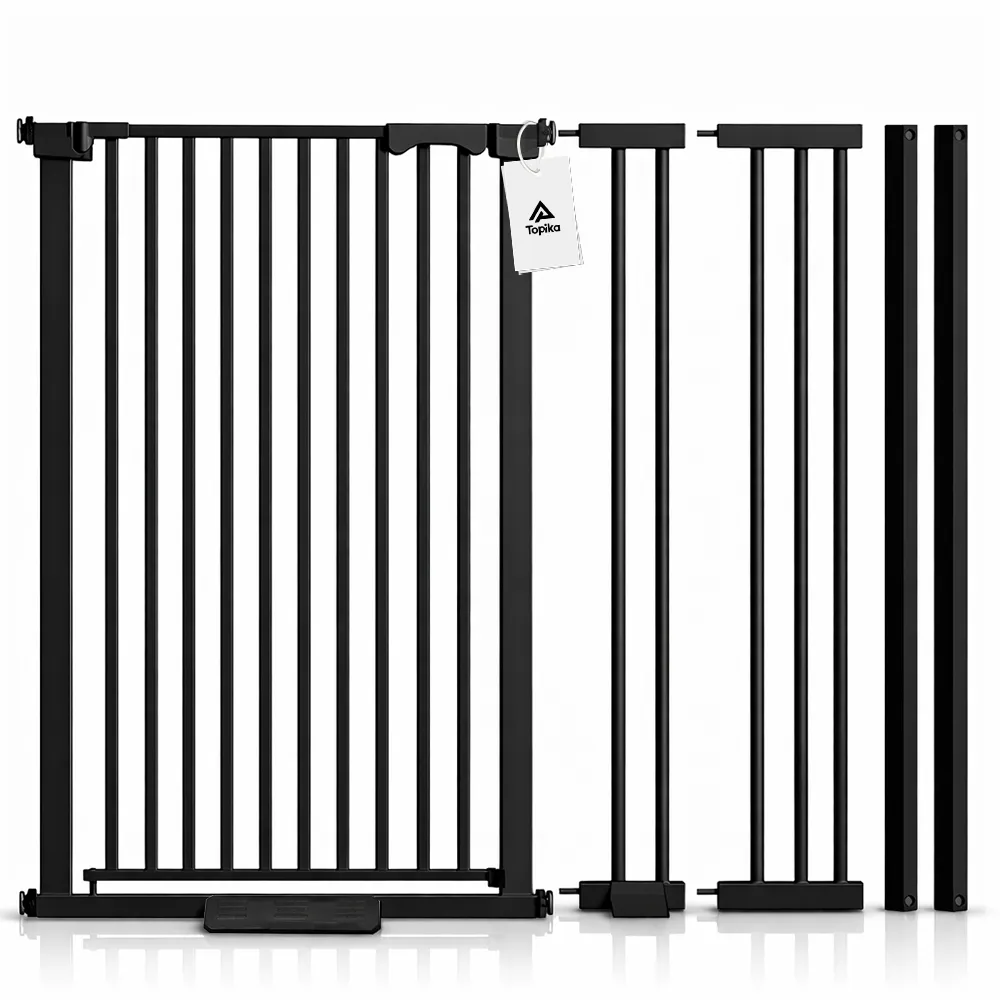 Topika Baby Gate for Stairs with Door, Auto Close Safety Gate - Black