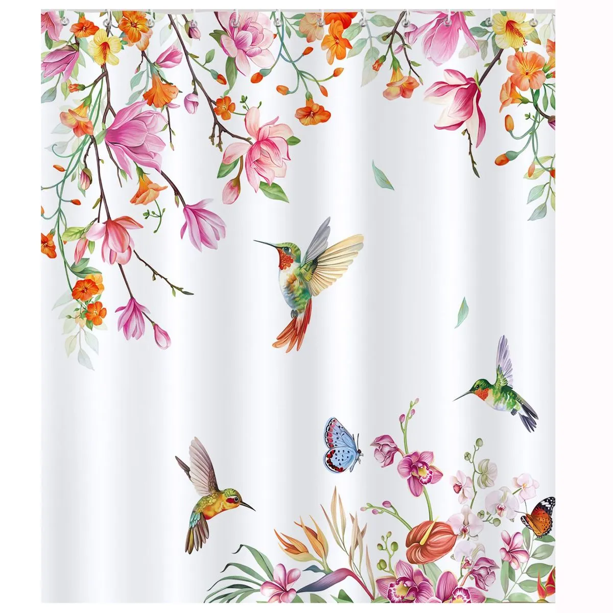 Shower Curtain,Flower Birds Bathroom Curtain 180 x 180 cm