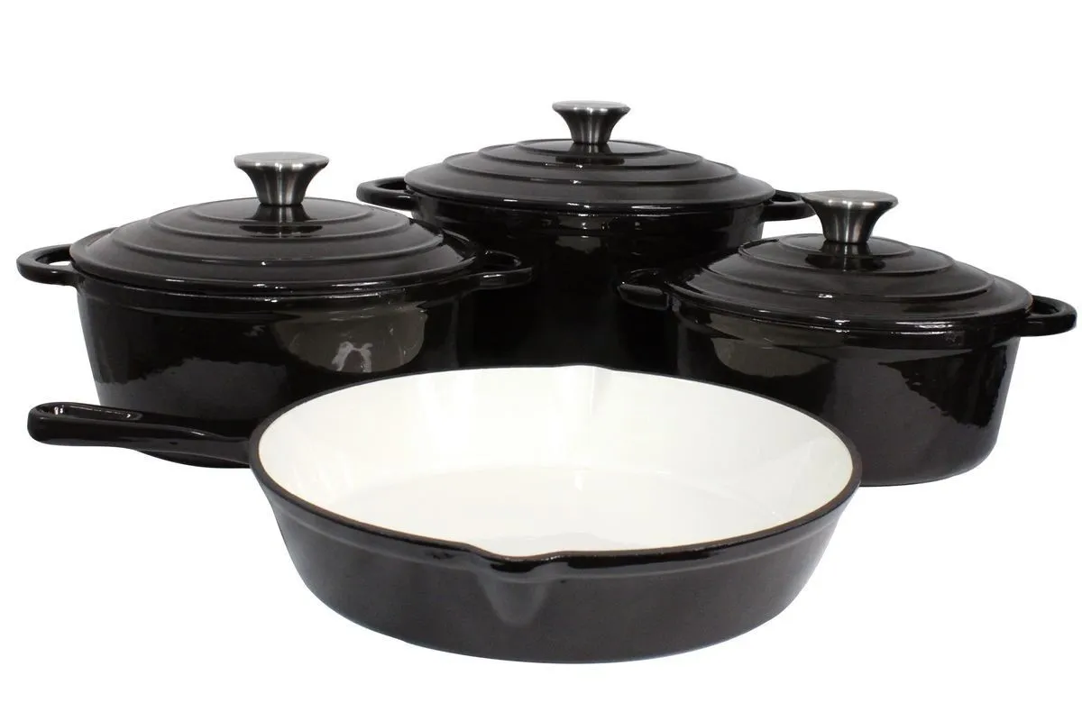 Dutch Pot Cookware Set Cast Iron - 7 Piece - Black