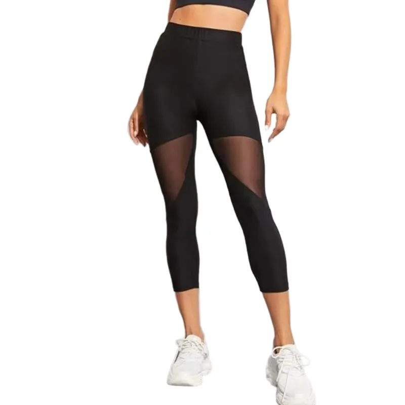 Black Patchwork Mesh Leggings Women's Jeggings Legins Women
