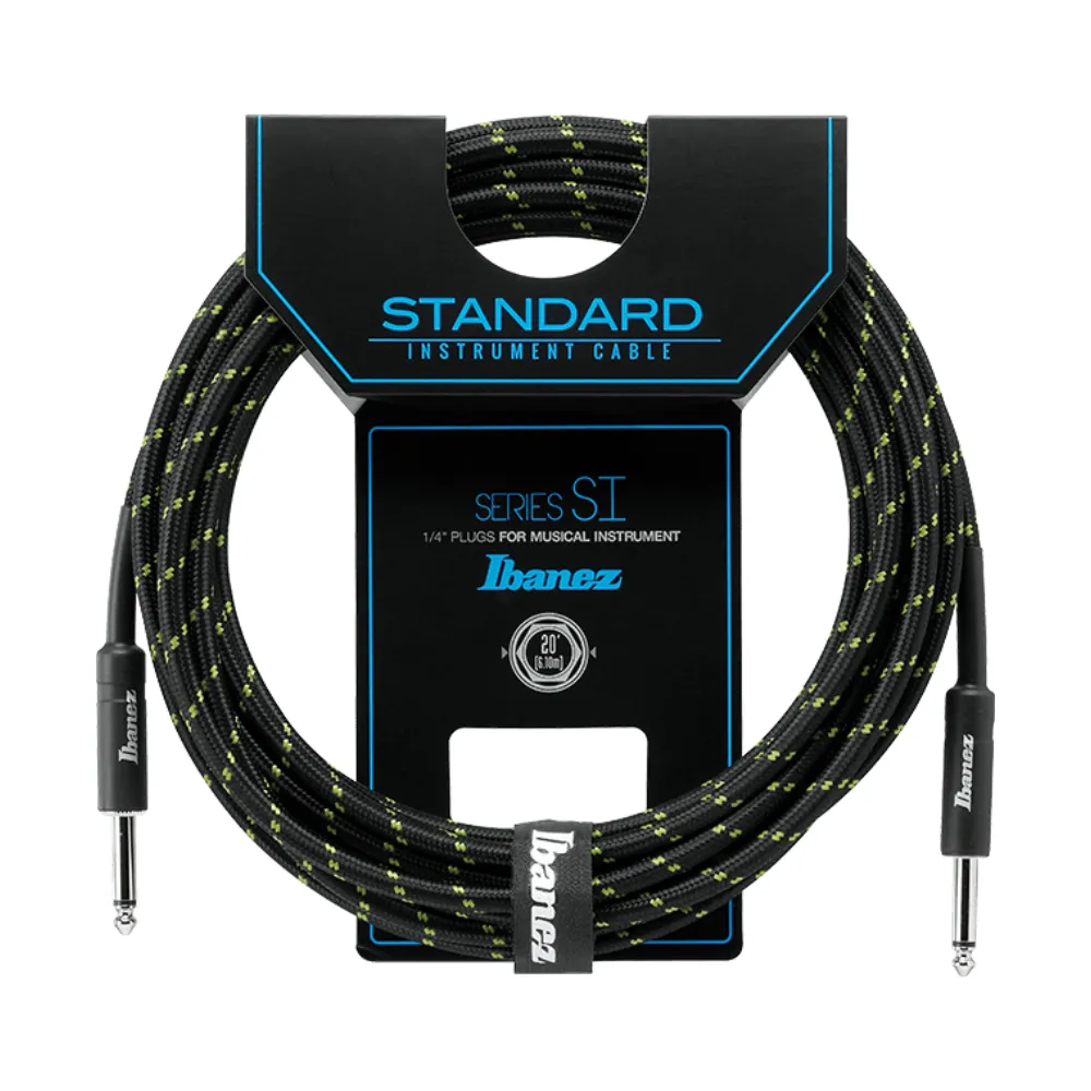 Ibanez SI20 Woven Instrument Guitar Cable - Black x Green 