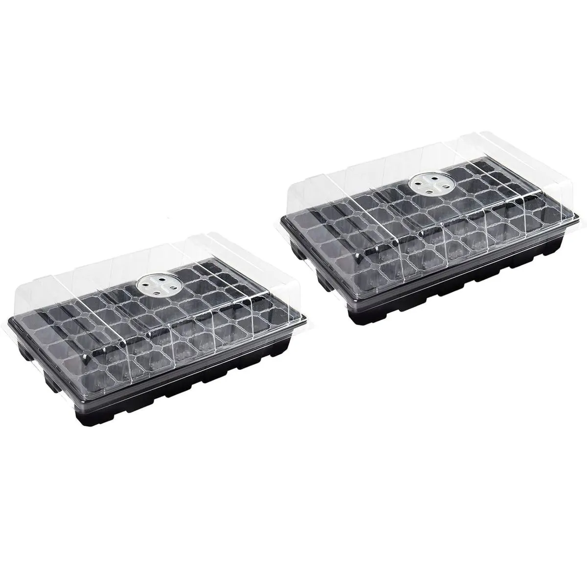 2 Pack Seedling Trays Seed Starter Tray kit with Humidity Vented Domes - Black