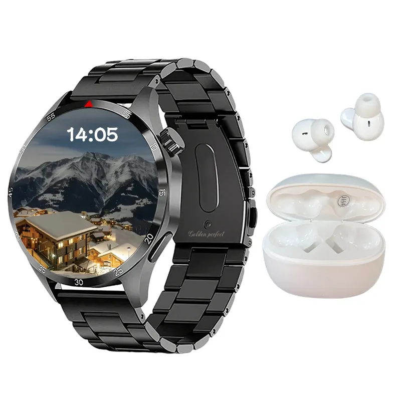 Golden Perfect Dual Strap Smartwatch & Earphones - Fashion Gift Set For Men