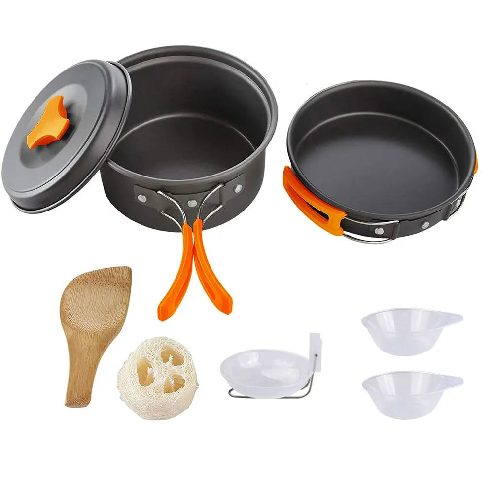 Camping Cookware Mess Kit Portable Hiking Backpacking Cooking Pot Set