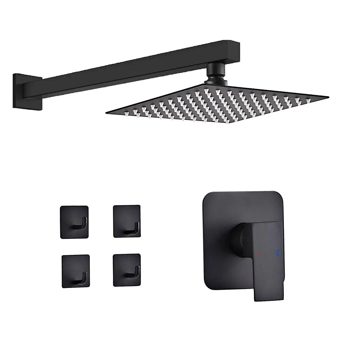 Square Shower Head, Square Shower Arm & Shower Mixer Set Bathroom sprinkler - Black