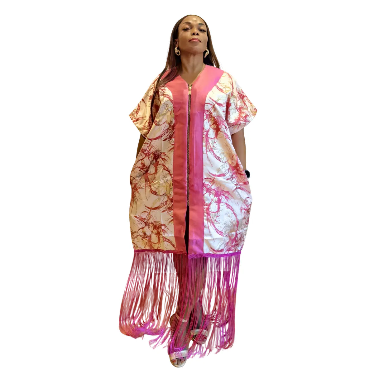 The Madame Slay Tassel Dress - Pink & Gold Leaf