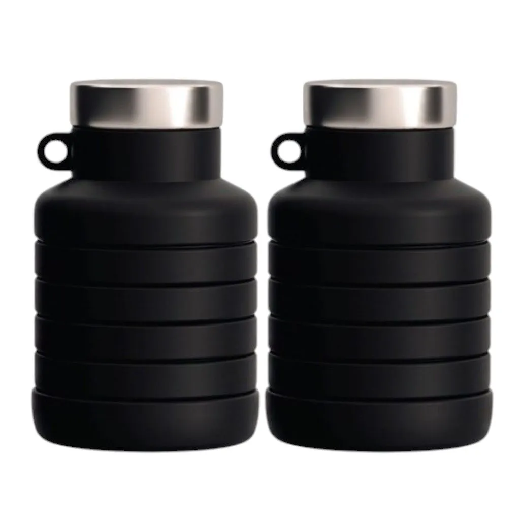 2 Pack - 500ml Collapsible Water Bottle - Black