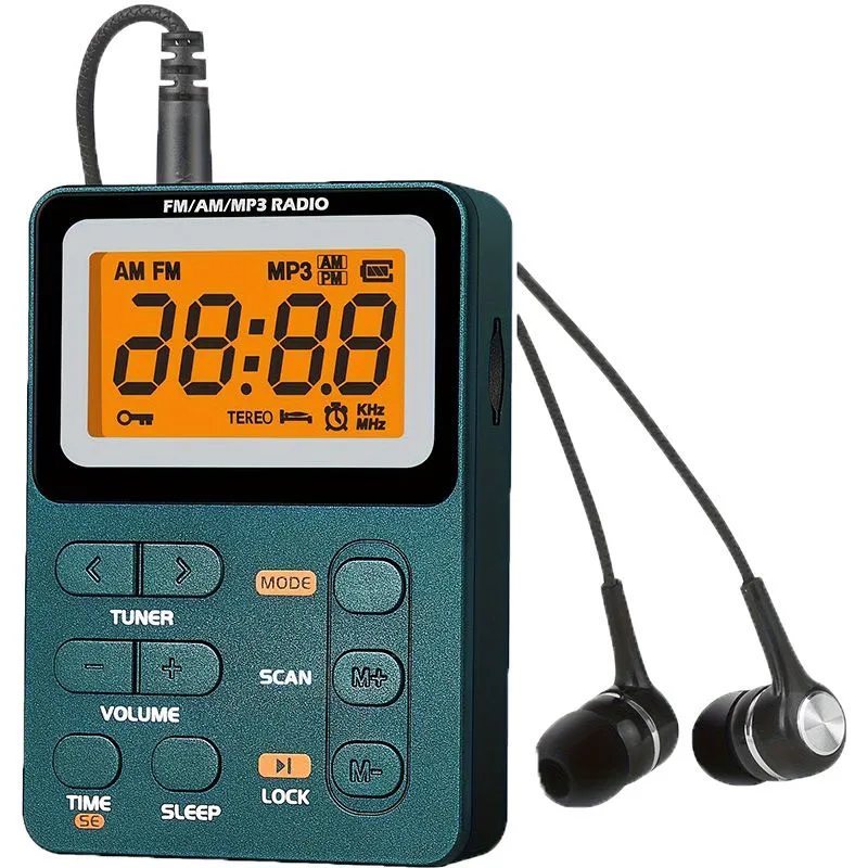 Portable Headphone Radio - FM/AM/MP3, Rechargeable, Type-C - Green
