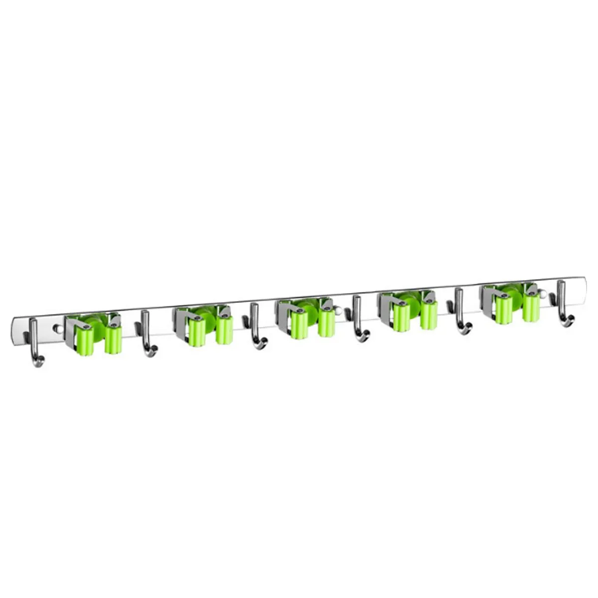 Stainless Steel Broom Mop Holder Wall Mount & 5 Racks 6 Hooks Waterproof - Green