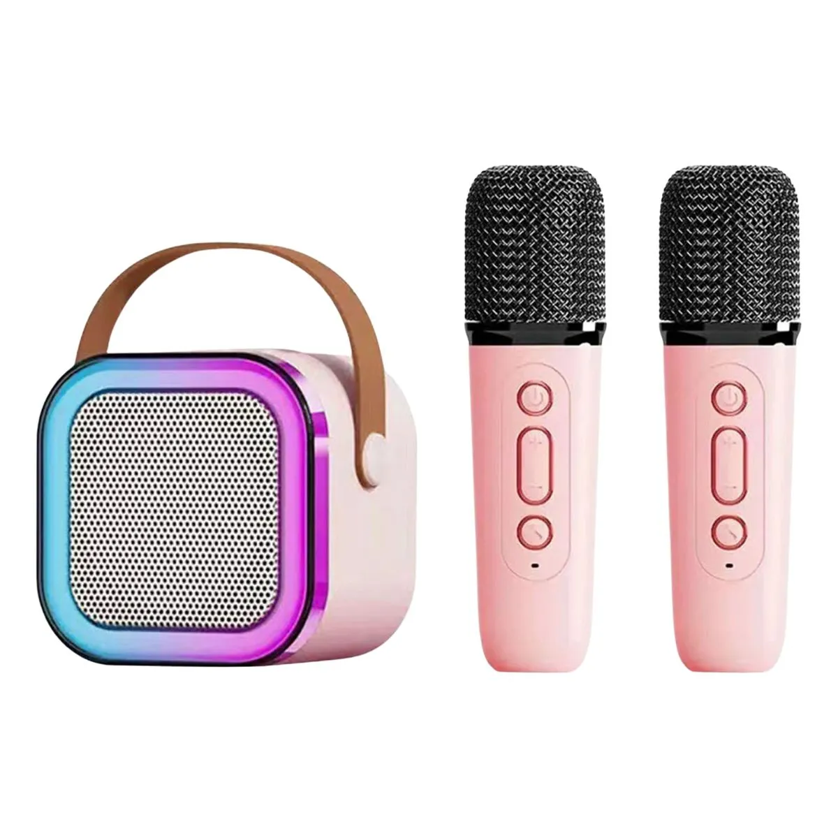 Portable Rechargeable Bluetooth Karaoke System with Two Wireless Mics - Pink