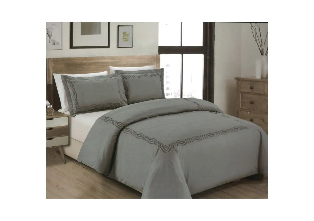Egyptian Cotton Embroided Duvet Set - Grey - King - 163-164
