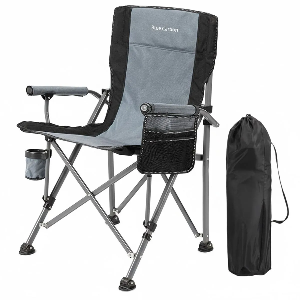 Folding Camping Chair Heavy Duty Comfy Seat Soft Arms Cup Holder Carry Bag