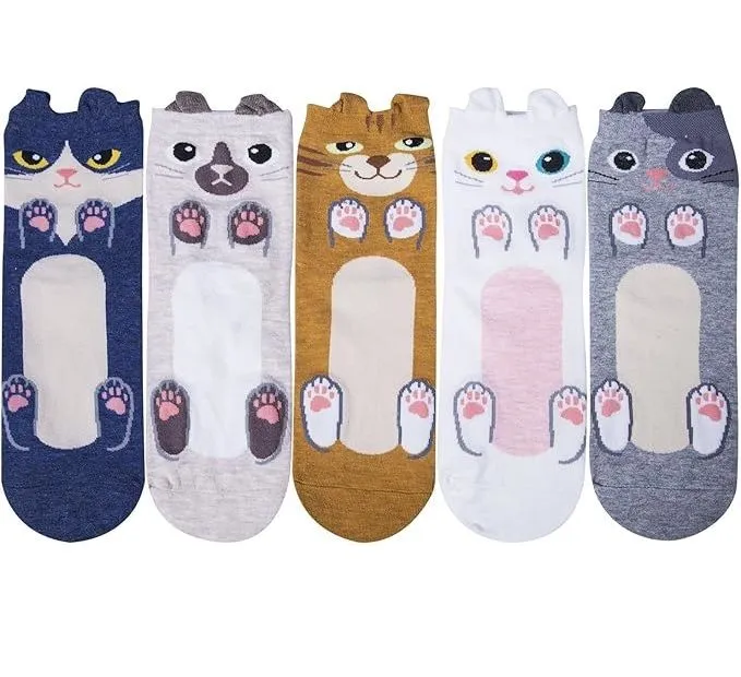 5 Pairs Womens Animal Funny Socks, Cute Cat Dog Cotton Socks
