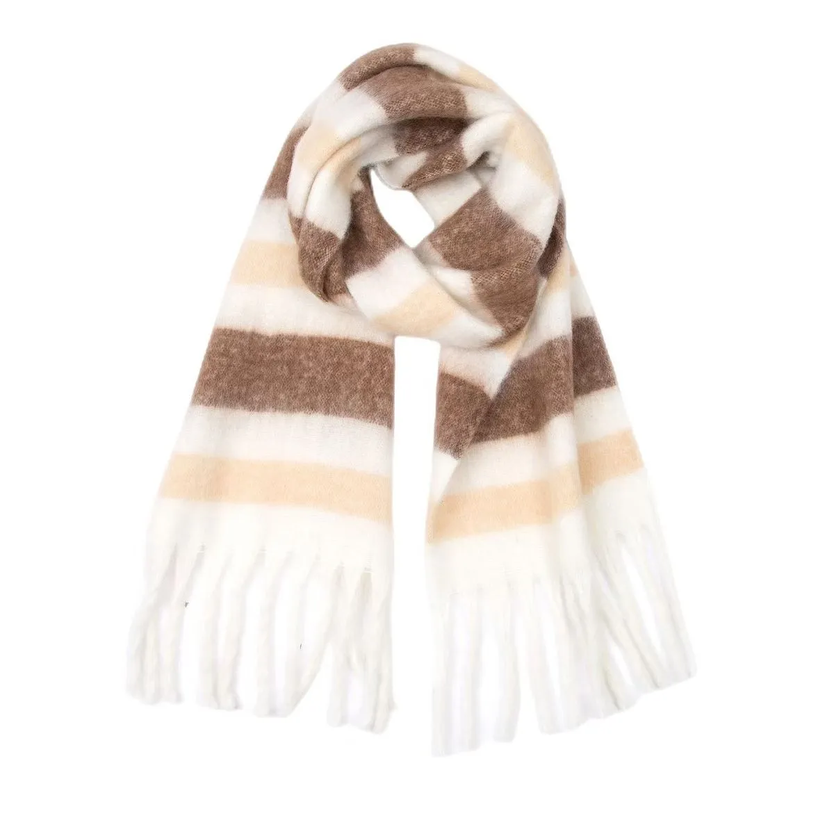 Striped Rainbow Long Scarf - Brown