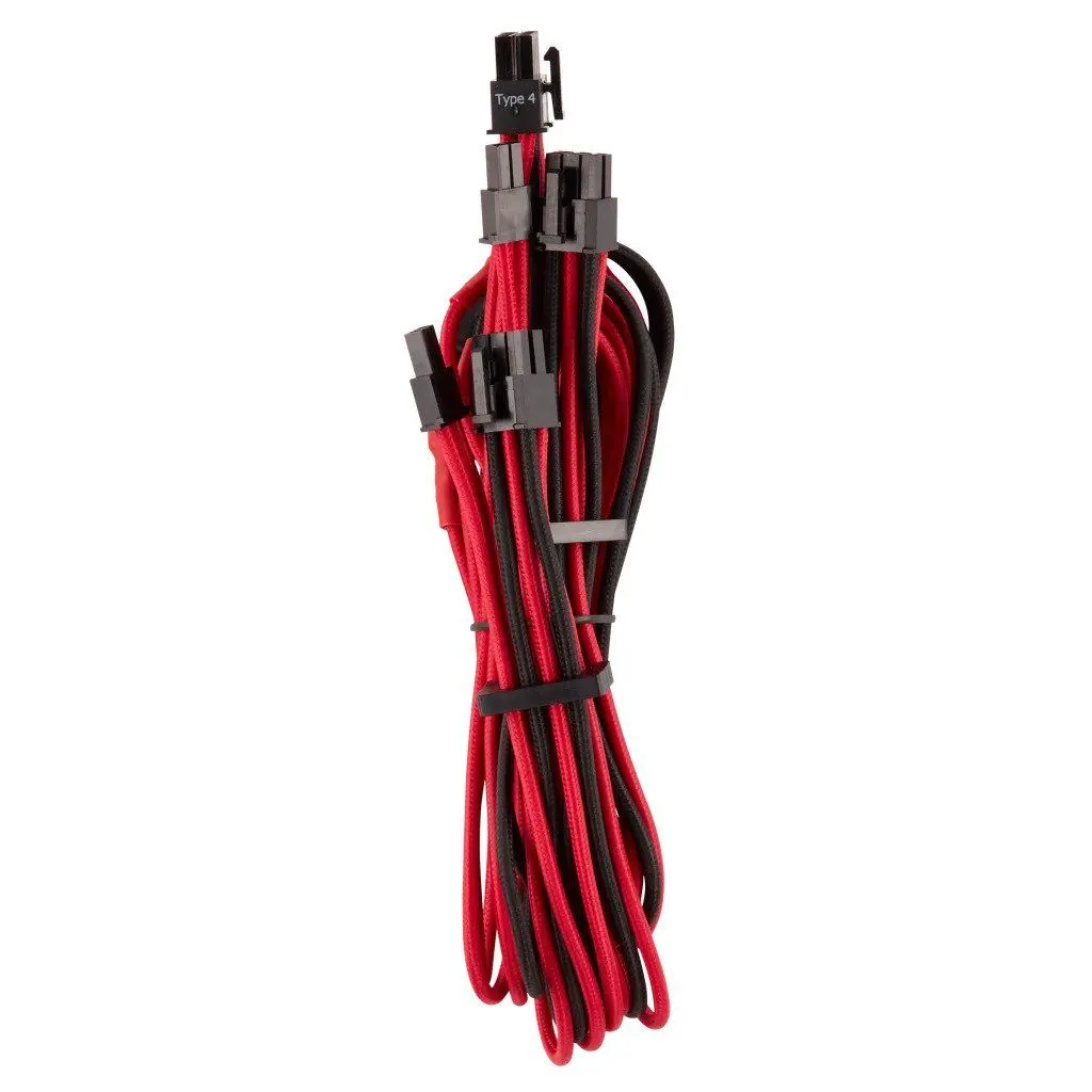 Corsair Individual Sleeve PCIe Cables Dual Connector Type4 Gen4 Red/Black