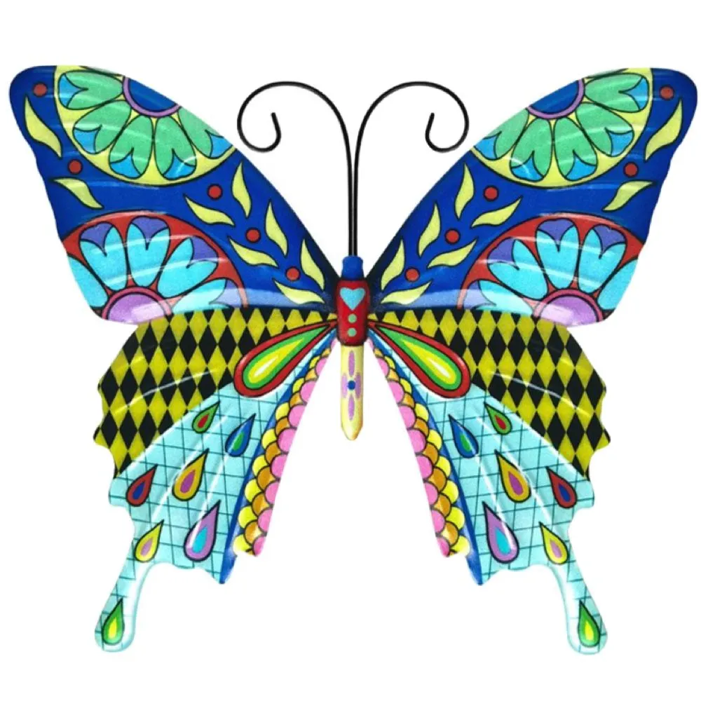 Garden Decor Hanging Painted Glass Butterfly 25cm - Blue