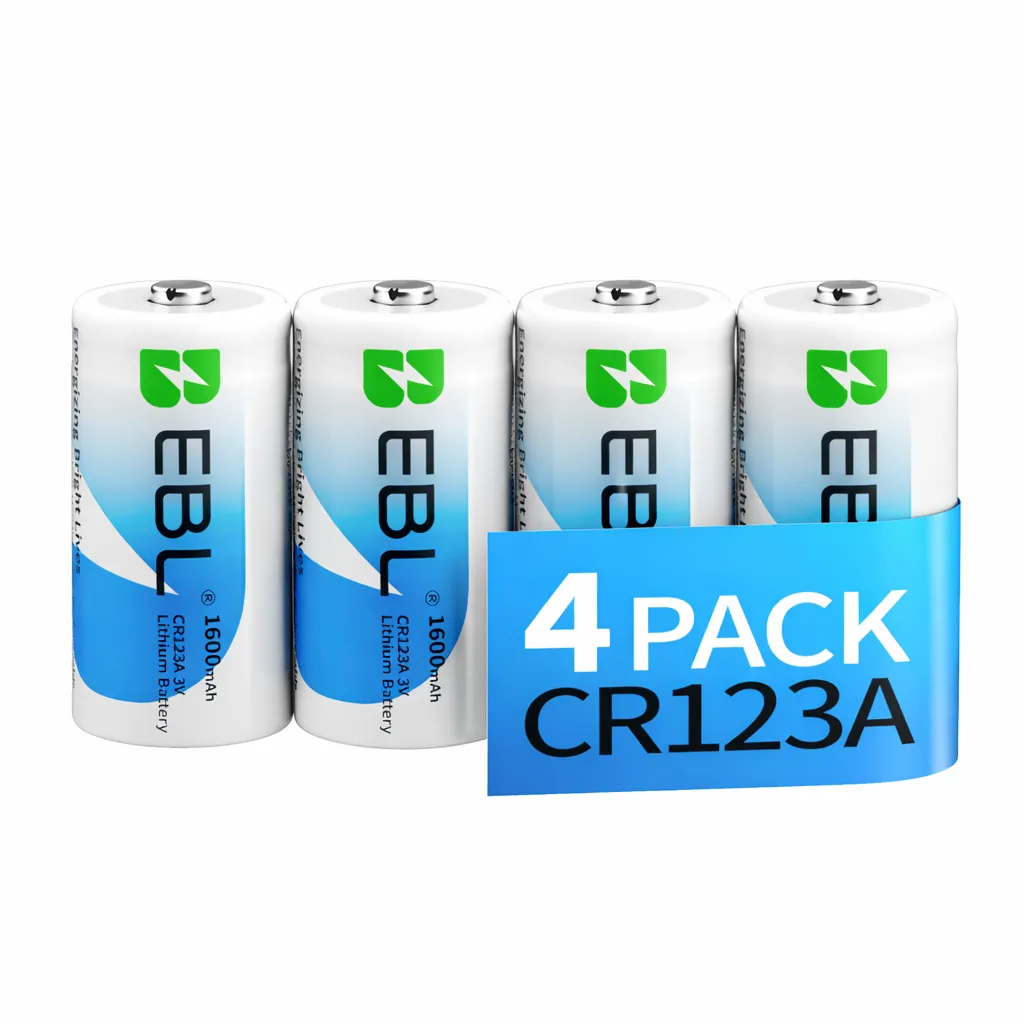 EBL CR123A Lithium Batteries 3V 1600mAh High-Power Disposable Cells 4-Pack