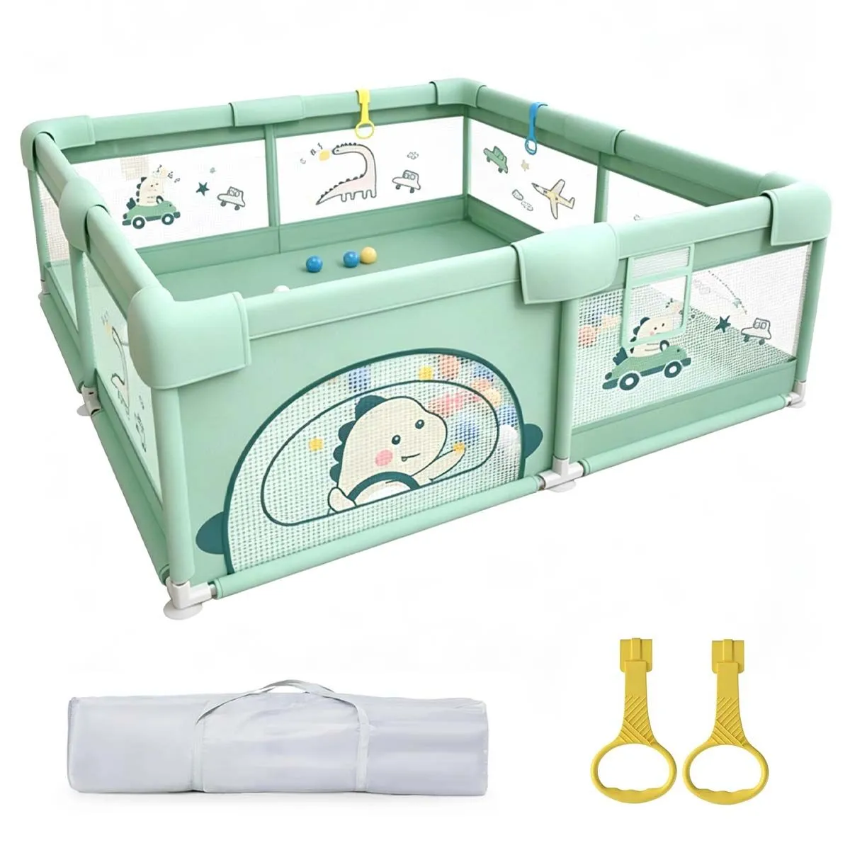 Indoor&Outdoor Portable Playpen,Collapsible AntiFall Safety Fence 150x180cm - Green