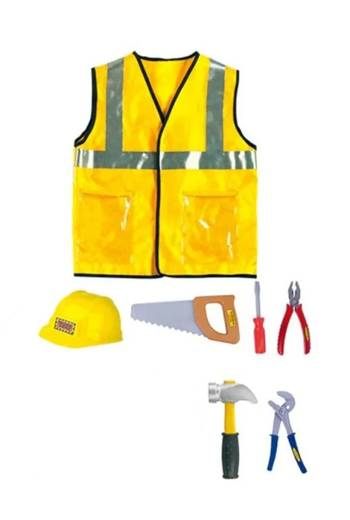 Construction Worker Role Play Costume Set with Tools - Yellow -Pretend Play