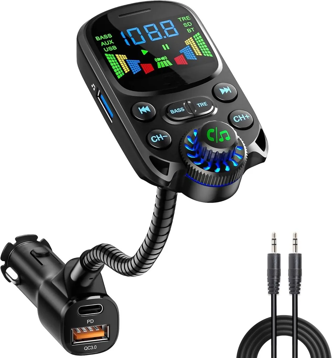 FM Transmitter for Car 48W, Bluetooth5.3 Car Adapter