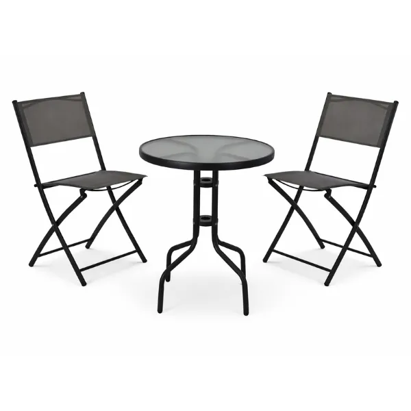 Anchor 3 Piece Bistro Set Glass Table & 2 Folding Chairs | 70x60cm