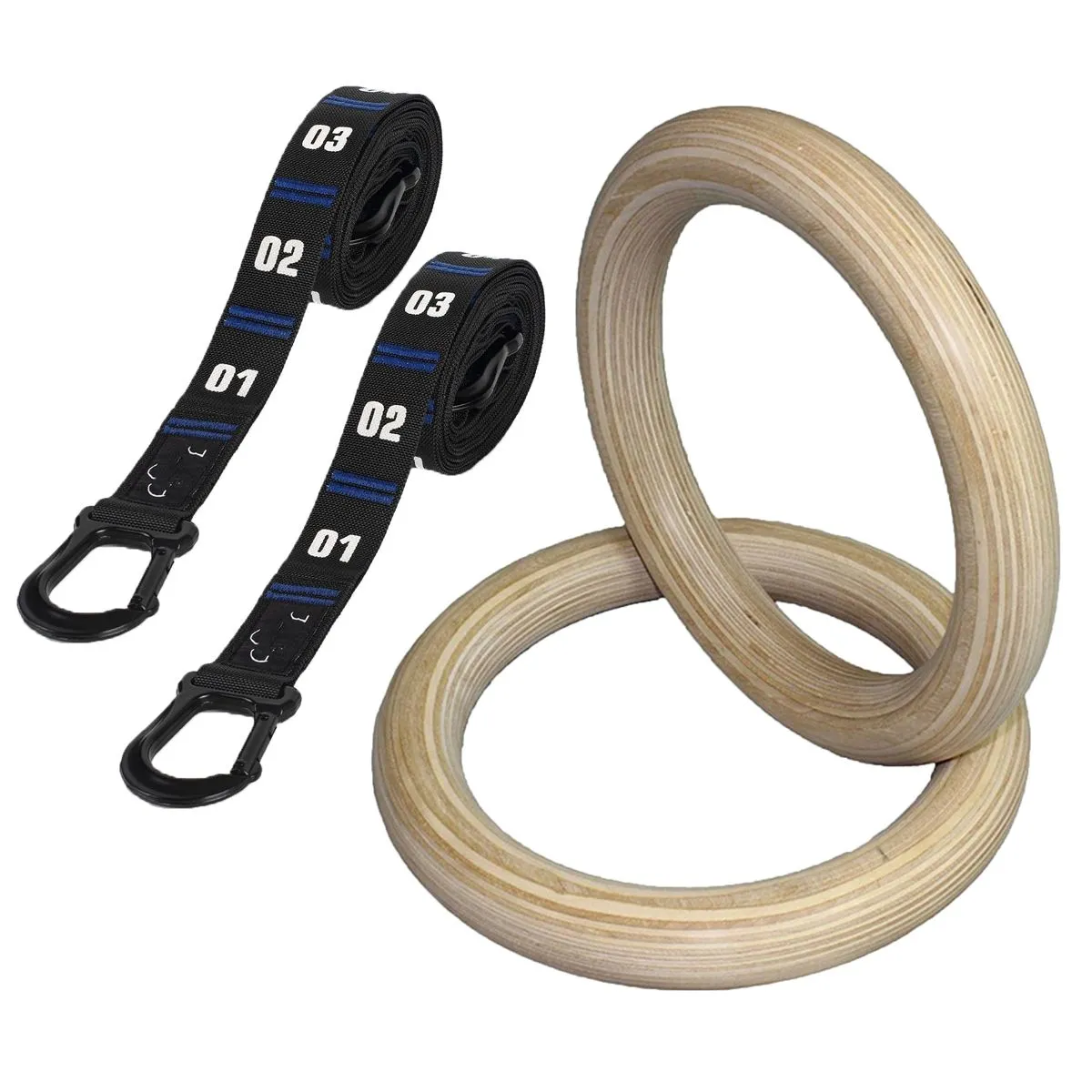 Wood Gymnastic Rings with Adjustable Straps
